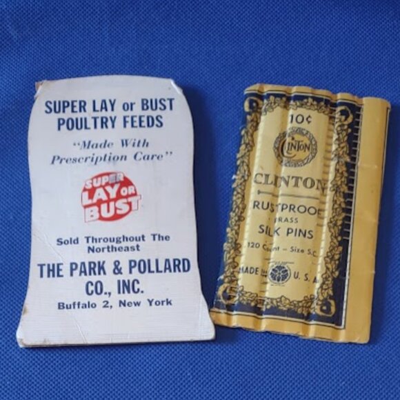 CLINTON BRASS SILK STRAIGHT PINS & MILK-MADE DAIRY ADVERTISING SEWING NEEDLES - Picture 1 of 6